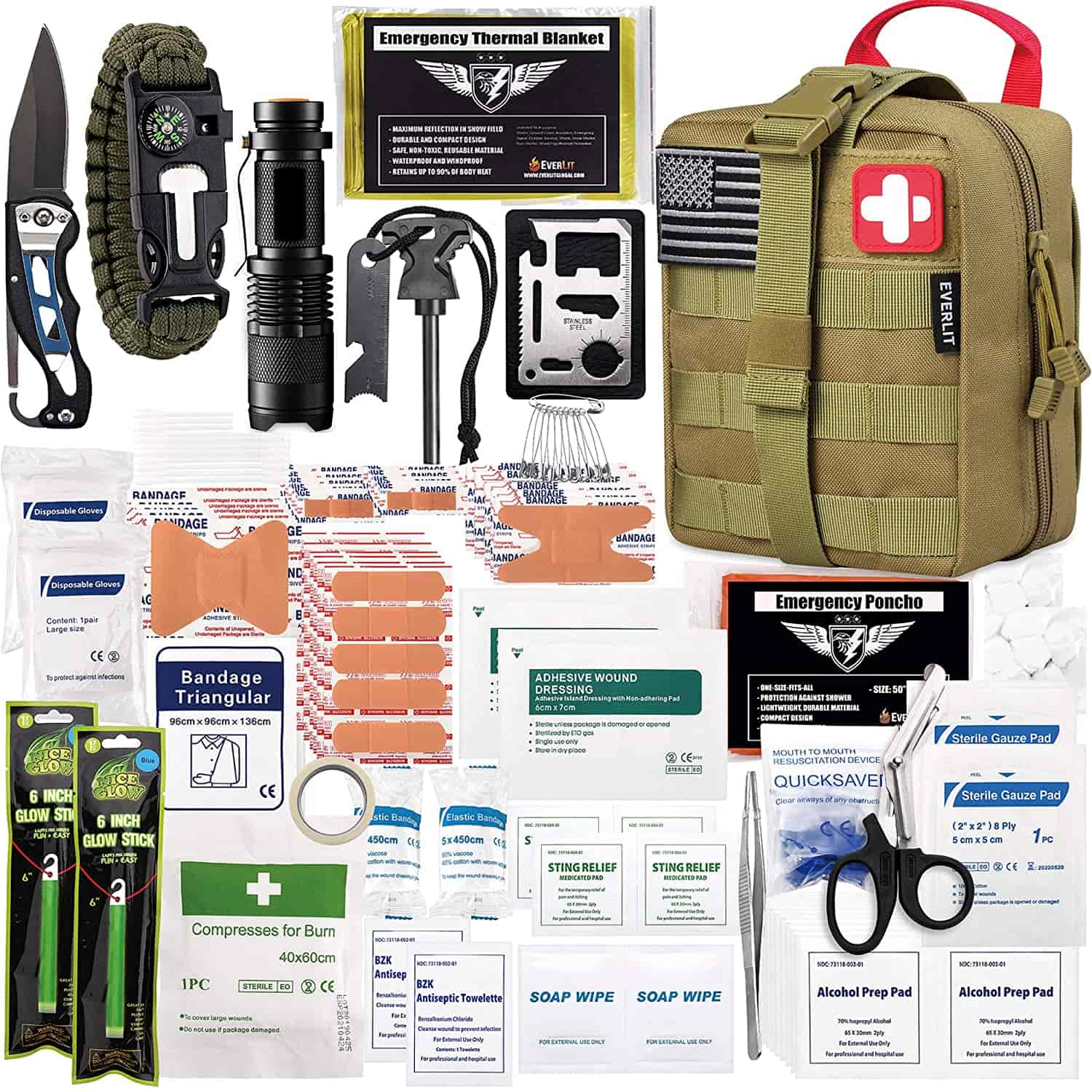 Brown Survival First Aid Kit obsahuje Obsahuje 250 dílnou lékárničku