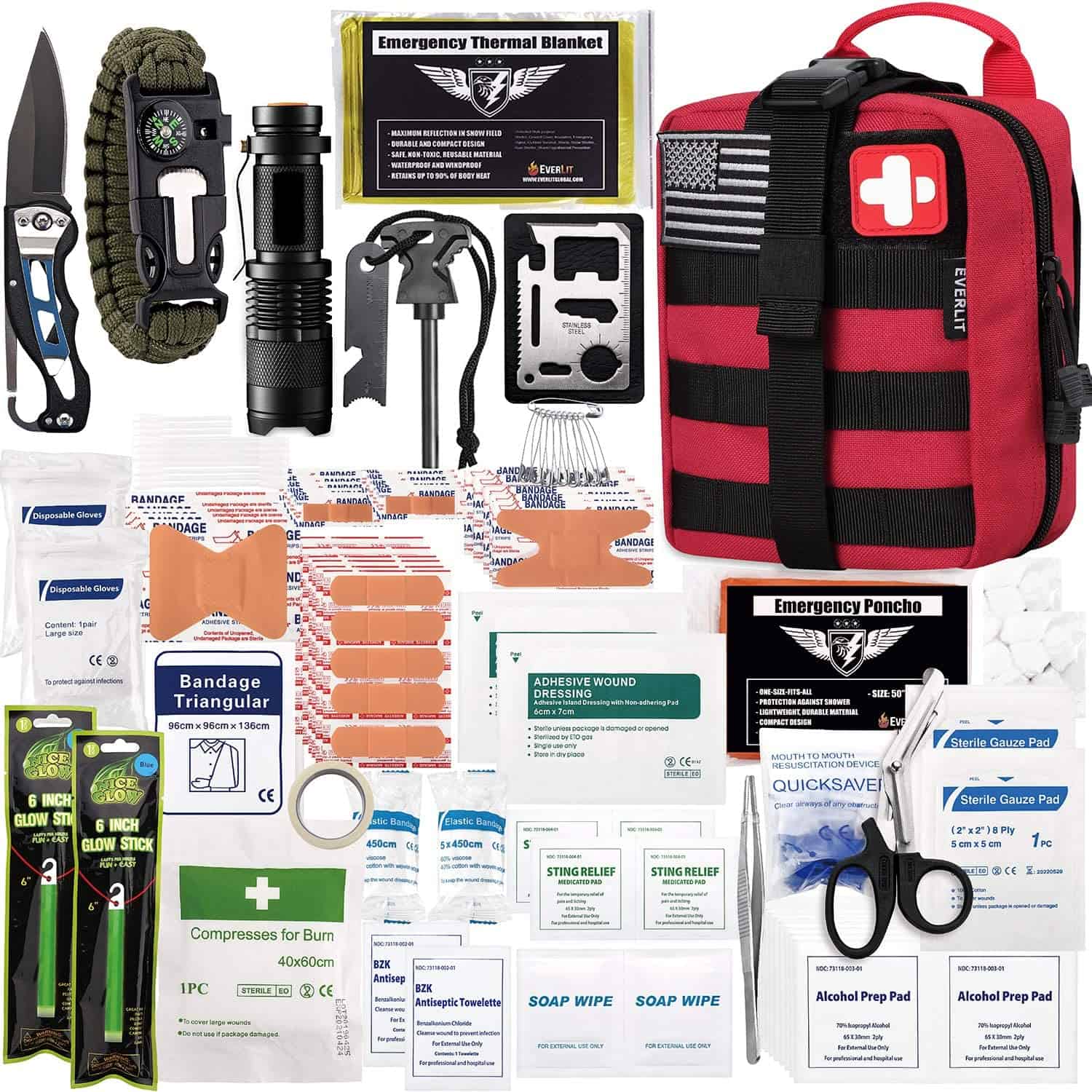 Red Survival First Aid Kit obsahuje Obsahuje 250 dílnou lékárničku